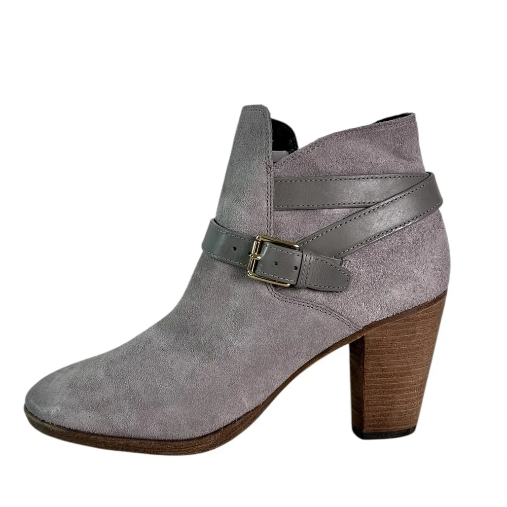 Cole Haan Boots Women’s 9 B Heels Ankle Booties Buckle Strap Gray Suede‎